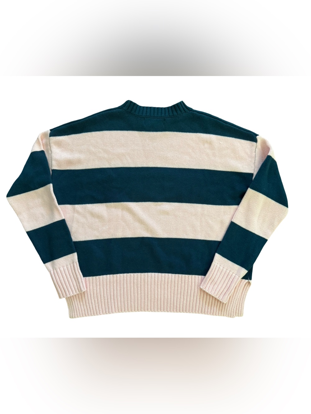 Beach Riot Après Ski Pink Navy Striped Knit Sweater Oversized XS Cozy Ski Lodge - Picture 2 of 6